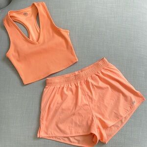 Alo Yoga Stride Short and Goddess Ribbed Cropped Racerback Tank - Matching Set